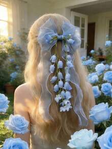 1 Kẹp Tóc Nơ Organza Hoa Linh Lan Xanh Nhạt Cho Phụ Nữ và Bé Gái, Dây Ruy Băng Chiffon Dài, Chống Trượt, Phụ Kiện Tóc Cổ Điển Thanh Lịch Cho Đám Cưới, Tiệc Cô Dâu, Dạ Hội, Sinh Nhật, Kỳ Nghỉ Bãi Biển, Cosplay, Chụp Ảnh, Sử Dụng Hàng Ngày, Quà Tặng Trang Trí Tóc Lãng Mạn Cho Phụ Nữ, Du Lịch Mùa Hè, Kẹp Móng Vuốt. - Màu xanh lam - Xem 4