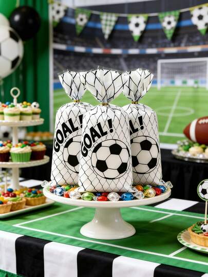 100pcs Football Themed Gift Bags, Boys Birthday Party Favor Packaging, Baby Shower Party Gift Wrapping Supplies, 2026 World Cup Celebration Decorations, Gender Reveal Party Supplies, Football Decor Cookie Baking Bags, Welcome Baby Shower Candy Bags, Outdoor Football Theme Snack Packaging Bags, 1st Birthday Decorations, Boys Birthday Gifts, Baby Shower Favors, Party Giveaways