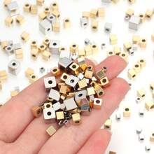 50 hạt vuông bằng thép không gỉ 2-6mm, hạt đệm hình khối để tự làm vòng tay, dây chuyền và trang sức. - quảng trường - Xem 3