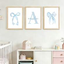 3er Set personalisierte blaue Schleife Wandkunst Poster, individuelle Name blaue Kinderzimmer Dekor Malerei, blaue Schleife Kinderzimmer Dekoration, moderne minimalistische Drucke, geeignet für Apartment Schlafzimmer Wohnzimmer Dekoration, Mädchen Geburtstags Geschenk, Ideal für Sie/Tochter, ohne Rahmen - Verschiedenfarbig - Übersicht 16