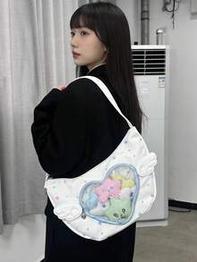 1个可爱清新的日系动漫风爱心翅膀单肩包，甜美小巧的女生斜挎包，两侧饰有天使翅膀设计，高品质星空尼龙材质，拉链封口，透明装饰包/钱包/痛包，适合派对、购物、通勤、聚会、搭配服装 - 彩色 - 查看 9