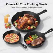 Senmeo Cast Iron Skillet Piece Set - Heavy-Duty Professional Restaurant Chef Quality Pre-Seasoned Pan Cookware Set - 10.2", 7.87", 6.3" , 5.51" , 3.93"Pans - For Frying, Saute, Cooking, Pizza & More,Black - 黑色 - 查看 3