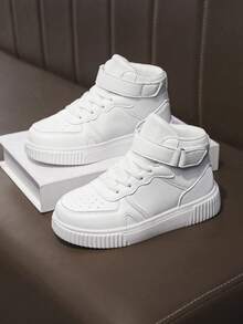 2026 Kids High-Top Sneakers, Fashion Versatile, Hook And Loop Closure Design, Skateboard Shoes For Children, Fashionable Student Campus Shoes - White - View 9