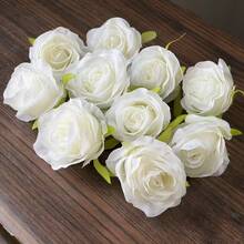 12 piezas de cabezas de flores de rosas blancas artificiales (con cáliz) - Blanco - Ver 5