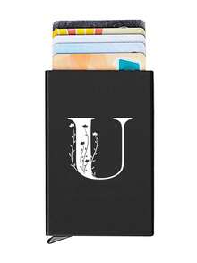 1pc Personalized Laser Engraved 26 Letter Name Card Holder, Aluminum Credit Card Case, Anti-Magnetic RFID Wallet With Auto Pop-Up Card Slot - Black - View 32