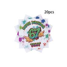 20/40/60张，趣味街头涂鸦风格6/7岁生日泼墨渐变印花13*13英寸一次性餐巾纸，双层6/7岁生日主题派对纸巾，6/7岁主题餐具，生日派对装饰 - 多色 - 查看 9