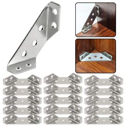 10 chiếc giá đỡ góc đa năng bằng thép không gỉ | Đầu nối đồ nội thất hình tam giác | Giá đỡ kệ dày | Tấm gia cố góc vuông hình chữ L | Phụ kiện phần cứng DIY cho đồ gỗ