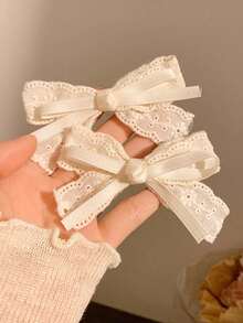 2/3个波西米亚风女士蕾丝发夹，优雅缎面刺绣发夹，适合冬季、新年、日常、上学、派对、婚礼、毕业典礼等场合。 - 多色 - 查看 3