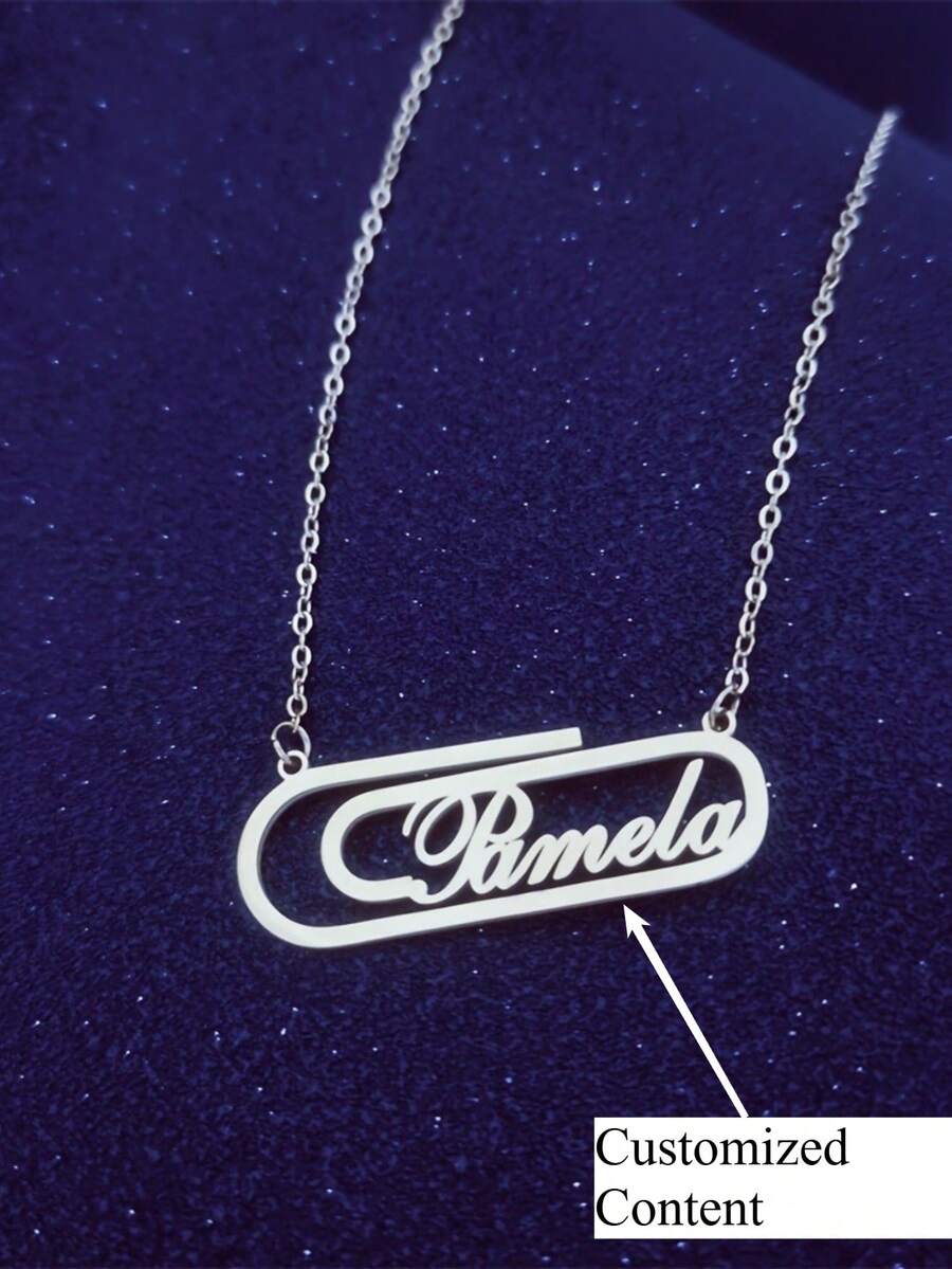 Personalisierte Namenskette, individualisierter Büroklammer-Anhänger, modisches Thema, elegantes & charmantes funkelndes Accessoire, kreatives Geschenk, personalisiertes Design geeignet für den täglichen Gebrauch - Verschiedenfarbig - Übersicht 1