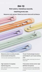 REMAX Headphone in-ear berkabel RM-10 memiliki desain in-ear yang nyaman, kualitas suara yang kaya, tampilan luar berwarna macaron yang stylish, kontrol tiga tombol pada kabel, dan mikrofon definisi tinggi untuk panggilan dan pemutaran musik yang nyaman. Headphone ini kompatibel dengan perangkat Apple, Huawei, dan Xiaomi. - View 9