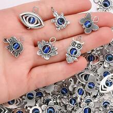 10pcs 24x11mm Blue Evil Eye Handmade Pendant, Alloy Owl Elephant Butterfly Turtle Flower Shaped Pendant, Suitable For Fashion Jewelry Making Necklace Bracelet Earring DIY Accessories - Random Style - View 2