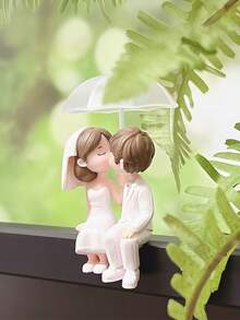 Juego de 2 piezas de paraguas con parejas besándose. Figuras coleccionables hechas de resina., Adornos de bonsái de jardín, Accesorios decorativos DIY, Decoraciones del hogar, Decoraciones de oficina, Decoraciones de la consola central del coche, Decoraciones de boda. - A - Ver 3