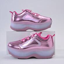 女童发光轮滑鞋，旋转扣四轮可伸缩溜冰鞋，公主风滑冰鞋 - 中紫紅色 - 查看 12