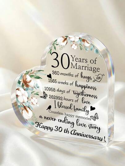 1 Tấm bảng hình trái tim bằng acrylic lãng mạn kỷ niệm 30 năm ngày cưới dành cho các cặp đôi, quà tặng kỷ niệm sáng tạo dành cho vợ từ chồng, đồ trang trí phòng ngủ, đồ dùng nhỏ xinh nhà cửa, quà tặng Ngày của Mẹ, quà sinh nhật, quà Giáng sinh