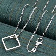 925 Sterling Silver Polished Square Pendant Necklace, 16-30 Inches, Fresh And Elegant Design, Women'S Engagement Jewelry - Silver - View 3