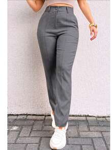 Luiz Twill Women's Skinny Dress Pants, High Waist - Xám - Xem 3