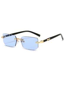 1pc Black Frameless Y2K Fashion Glasses, Suitable For Summer Beach & Driving - Multicolor - View 6