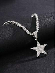 男女皆宜朋克嘻哈摇滚派对全钻华丽星形吊坠项链合金材质 - 銀色 - 查看 1