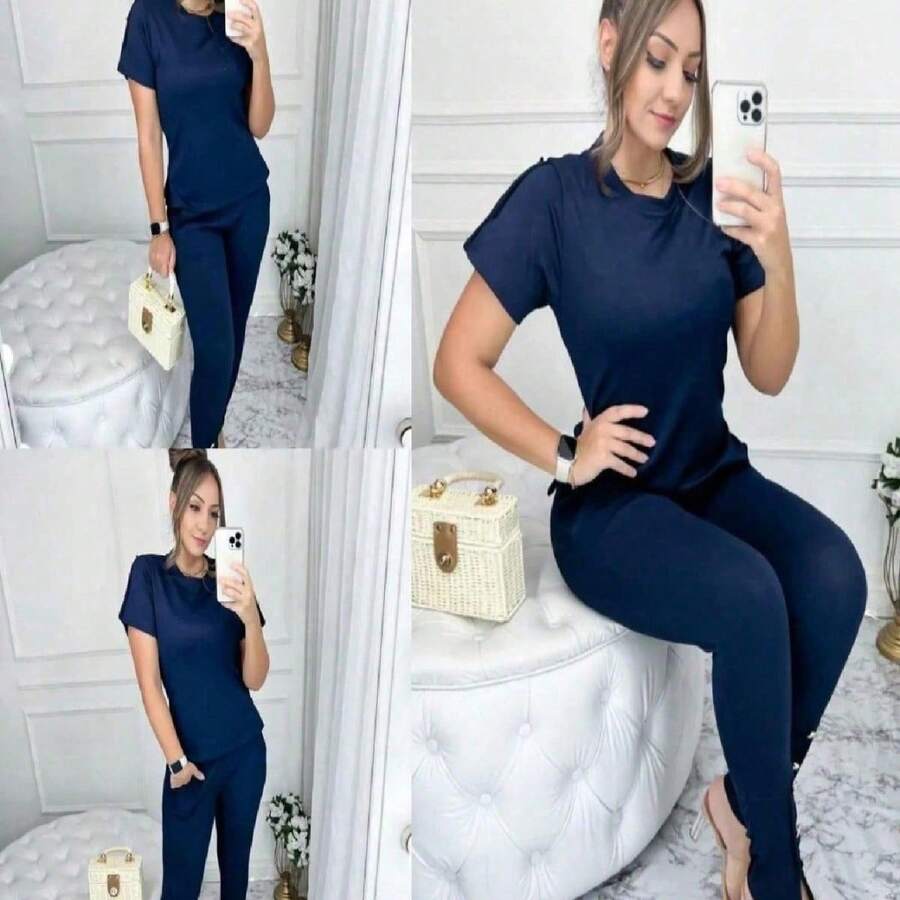 Women Two-piece Outfits - 藏蓝色 - 查看 1