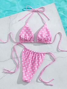 Bộ bikini hai mảnh dây mảnh chấm bi gợi cảm dành cho nữ, kiểu dáng ngọt ngào cho mùa hè. - Nhiều màu - Xem 2