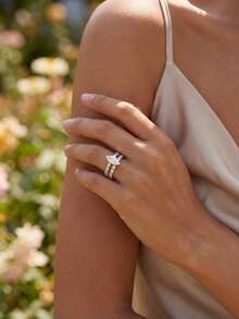 2枚S925纯银马眼形戒指套装，时尚女士戒指，适合日常佩戴、约会，精致珠宝礼品，新年礼物、情人节礼物。 - 馬眼套戒 - 查看 4