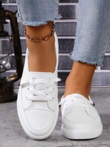 1 Pair Comfortable Leather Women's Versatile Casual Sports & Outdoor Shoes - trắng - Xem 7