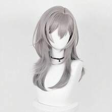 Tóc giả dài vừa phải, màu xám ombre, chất liệu tổng hợp, thẳng, có mái, kiểu anime, game, cosplay, tóc giả bồng bềnh, chịu nhiệt, thích hợp cho sử dụng hàng ngày và dự tiệc. - Xám - Xem 4