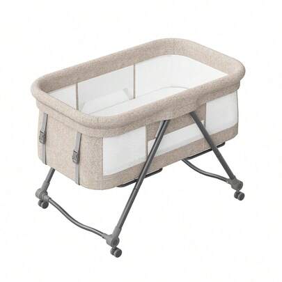  Ubravoo Grab-And-Go Travel Cot, Baby Crib With Mattress I Silent Wheels I Carry Bag I Mosquito Net, Baby Bedside Crib | Rocking Crib Convertible