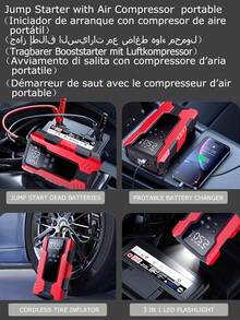 Air Compressor Powered Jump Starter, Power Bank - Fast Phone Charging, Car Battery Charger With Emergency LED Light, Rapid Inflation, Tire Pressure Monitoring, Portable 12V Car Battery Booster - Multicolor - View 4