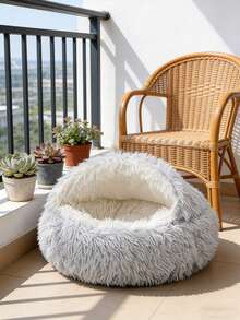 1 Fluffy Round Pet Bed, Fluffy Soft Cat Bed, Donut Pet Mat, Winter Two-In-One Cat Bed, Warm Sleeping Bag Sofa Cushion - Coffee Brown - View 5