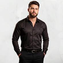 Men's Satin Shirt Premium Fabric Simple Regular Fit Button - Black - View 8