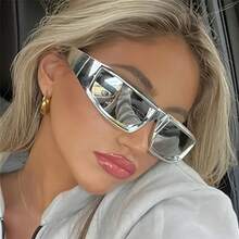 Polygonal Wrap-Around Y2K Futuristic Tech-Style Silver-Coated Cycling And Sports Glasses, Fashionable Eyewear For Daily Use - Bạc - Xem 8