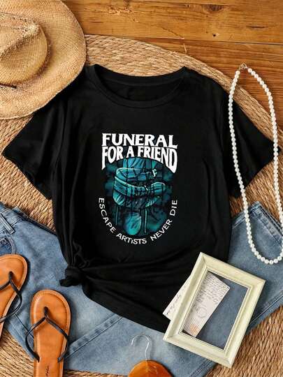 Women T-Shirt Print Funeral For A Friend Post-Hardcore Band Escape Artists Never Die T-Shirt S-2XL