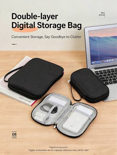 1pc,Navy/Black/Gray/Pink,Waterproof Cationic Digital Accessories Bag, Multifunctional Double Layer Shockproof Storage, Large Capacity Travel Digital Organizer Bag, Compression Resistant Wear-Resistant Portable Classified Storage