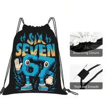 1PC Interesting SIX SEVEN 67 Theme Series Backpack, With 67 Pattern Drawstring Gym Bag, Drawstring Closed, Light And Foldable, Unisex, Suitable For Gyms, Parks, Parties, Hiking, Training And Travel - Multicolor - View 5