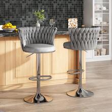 Bar Stools Set Of 2, Velvet Upholstered Bar Chairs With Black Metal Legs, Backs & Footrest, Counter Height Bar Stools, Modern Bar Chair For Kitchen Island, Dining Room - 灰色 - 查看 8