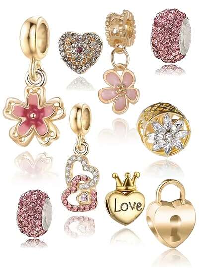 9pcs Heart Flower Beaded DIY Women's Daily Decoration Bracelet Beaded Pendant Pendant Creative DIY Accessories