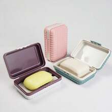 1pc Travel Soap Dish, Square Soap Box For Home, Wall-Mounted Bathroom Thick Soap Holder With Cover - 1pc - View 3