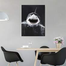 1pc Vintage Canvas Wall Art Print - Great White Shark Posters, Black Background Wall Decor, Retro Home Decoration For Living Room & Bedroom, Unframed Wall Arts, A Perfect Gift Choice For Friends - Great White Shark - View 4