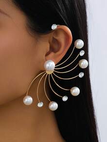1pc Fashionable Faux Pearl Decor Earrings, Suitable For Women's Party, Gathering, Banquet Attendance, Gift - Red - View 10