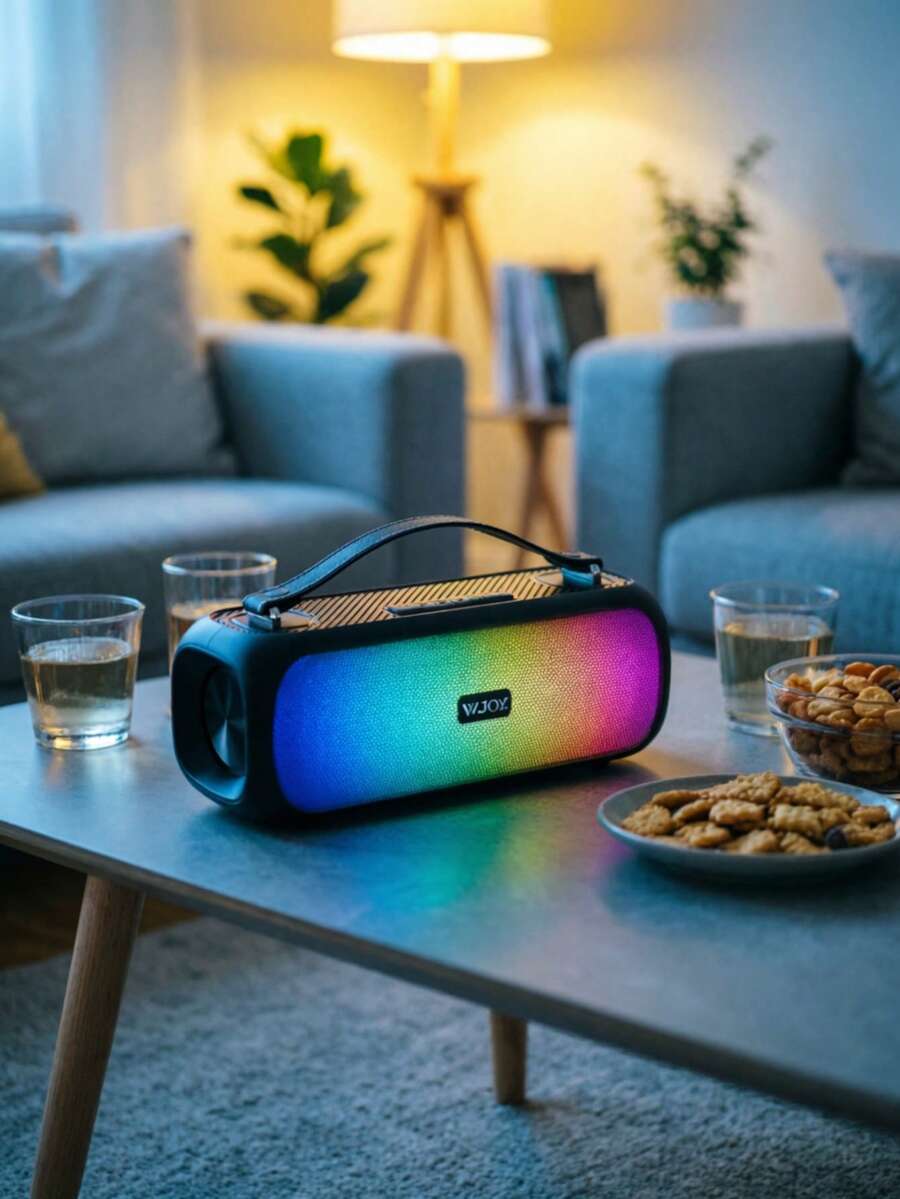 Bocina de Bluetooth, Altavoz Inalámbrico Bluetooth Portátil Resistente Batería de 3000mAh para Una Larga Duración Subwoofer de Alto Volumen y Graves Multifuncional Sonido Envolvente Estéreo de 15W Varios Modos de Iluminación Control de Botones, Adecuado para TV, Teléfono, Tableta, Computadora Regalos para el Día Del Padre.