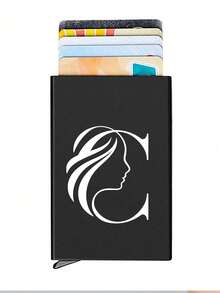 1pc Personalized Laser Engraved 26 Letter Name Card Holder, Aluminum Credit Card Case, Anti-Magnetic RFID Wallet With Auto Pop-Up Card Slot - Black - View 24