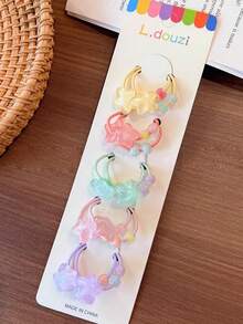 10个简约蝴蝶星形弹力发圈，多功能优雅高马尾和发髻配饰，适合女孩，包装完好 - 彩色 - 查看 3