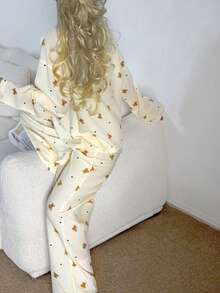 Nina Bonheur 两件套女士宽松舒适透气长袖上衣和长裤睡衣套装 - 米色 - 查看 6