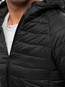 Men's Transitional Season Quilted Jacket, Hooded, Zip-Up Closure, Lightweight And Short, With Elastic Cuffs And Hem, And Features Internal And External Pockets And An Adjustable Hood. - Black - View 5