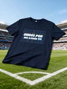 Women's Casual Argentina Three-Star Football Graphic T-Shirt, Navy Blue Summer - Navy Blue - View 3