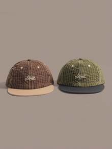 1pc Couple Plaid Retro American Style Short Brim Embroidered Letter Distressed 5-Panel Hat, Baseball Cap, Sun Protection, Suitable For Outdoor, Casual, Driving, Sports, Hiking, Daily Use,Summer,Beach,Holiday - A - View 2