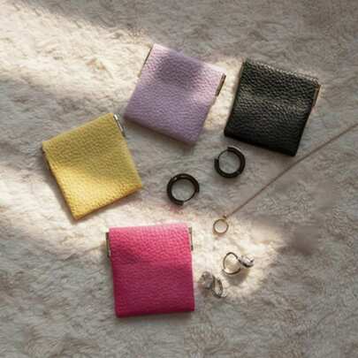 Mini IC Clasp Faux Leather Jewelry Storage Pouch, Soft Rectangular Jewelry Bag Suitable For Earrings And Rings, Convenient For Daily Use And Travel, Compact And Portable, With IC Clasp, Can Also Be Used As A Jewelry Box