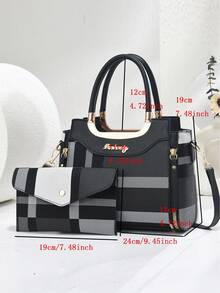 2pcs Plaid Print Retro Tote Bag, Multifunctional Large Capacity Crossbody Bag, Fashion Design, New Stylish Women Small Square Bag Handbag Shoulder Bag Versatile Casual Large Capacity Shoulder Crossbody Bag Suitable For Travel Shopping, New Elegant Women Tote Shoulder Crossbody Bag Versatile Casual Luxury Large Capacity Shoulder Crossbody Bag, Fashion Gift For Valentine's Day - Multicolor - View 4