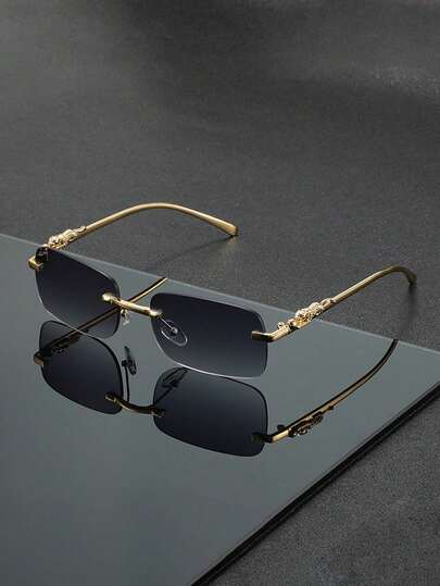 Gafas de moda minimalista de alta gama, gafas de ojo de leopardo sin marco estilo Y2K, gafas de moda elegantes sin marco con estampado de leopardo para hombres y mujeres, accesorio de moda como regalo